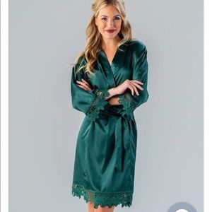 Kennedy Blue emerald satin and lace bridesmaid robe